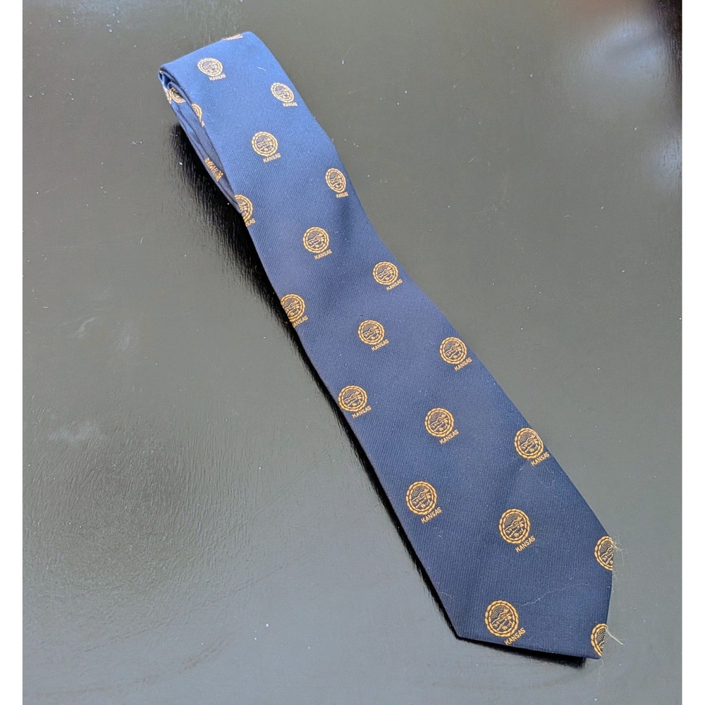 The Executive Mens Kansas State Seal Navy Blue Gold‎ Embroidered Polyester Tie